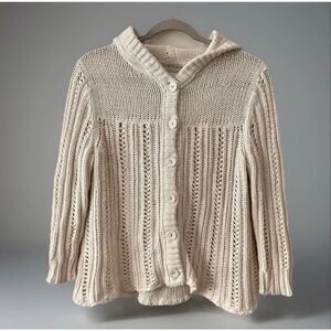 VTG American Eagle Y2K Babydoll Sweater Hooded, Button Up Cream Preloved Sz M/L